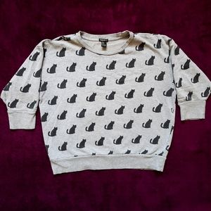 Forever 21 M Gray And Black Cat Patterned Sweatshirt